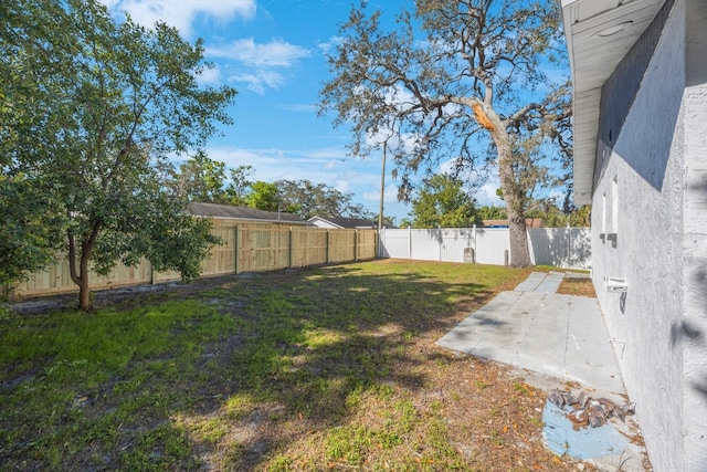 view of yard with a fenced backyard and a patio area