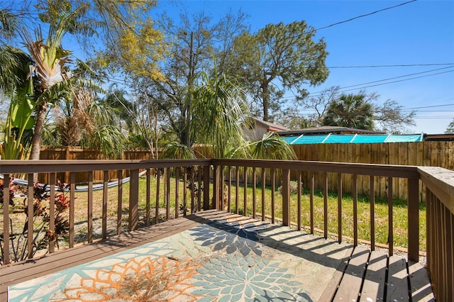 wooden deck featuring a yard and a fenced backyard