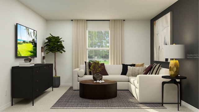 living room featuring baseboards and carpet floors