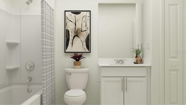 full bath featuring toilet, shower / bath combo, and vanity