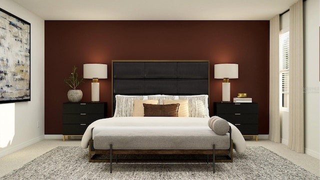 bedroom featuring baseboards and carpet