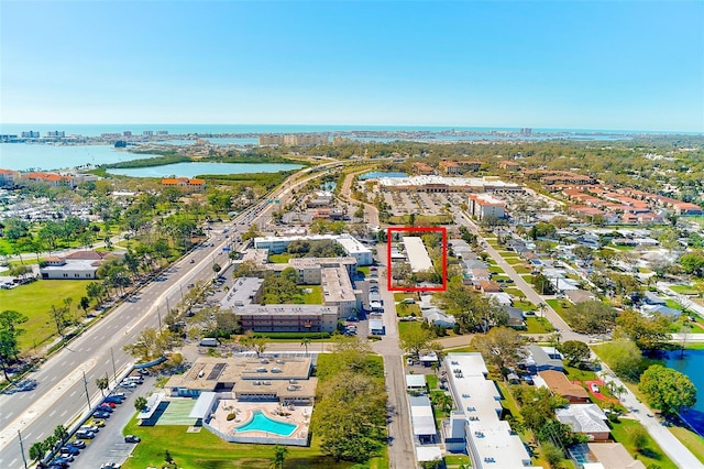 aerial view featuring a water view