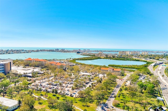 aerial view featuring a water view