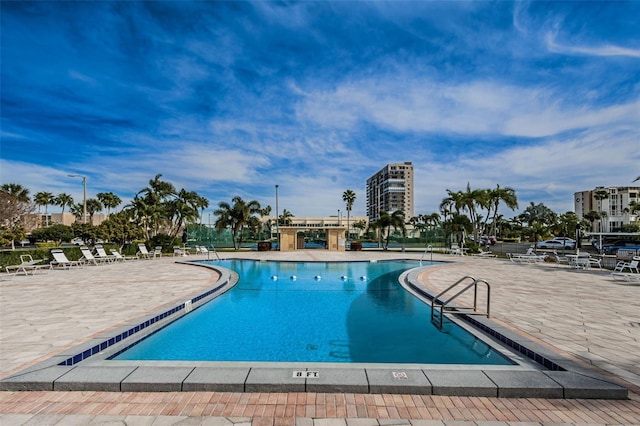 pool with a patio