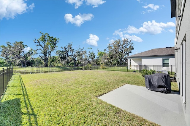 view of yard featuring a patio area and a fenced backyard