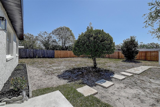 view of yard with a fenced backyard