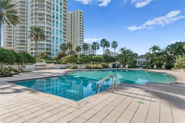 pool with a patio