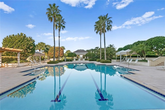 pool with a patio