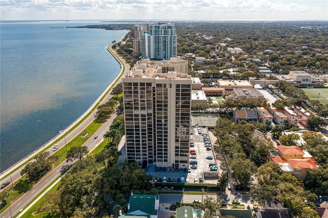 aerial view with a water view