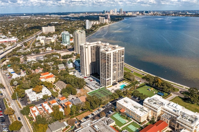 bird's eye view with a view of city and a water view