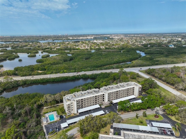 aerial view with a water view