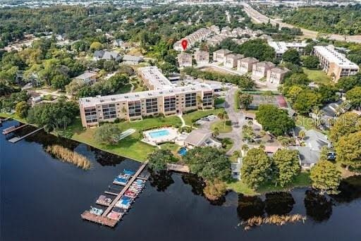 bird's eye view featuring a water view