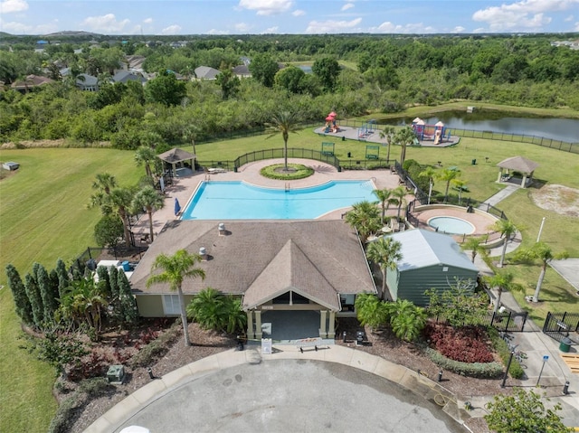 aerial view with a water view