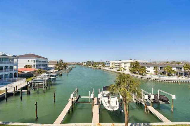 dock area featuring a water view and boat lift