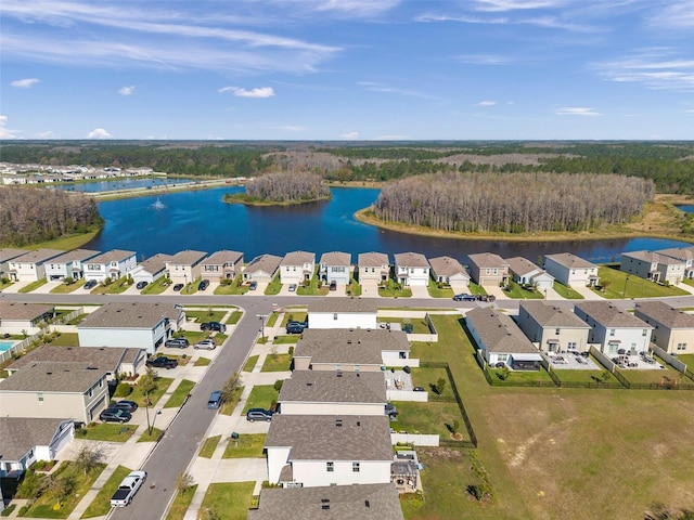 bird's eye view with a residential view and a water view