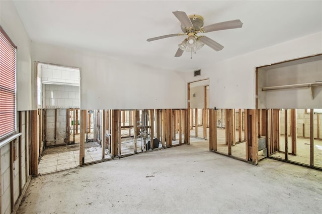 interior space with visible vents and ceiling fan