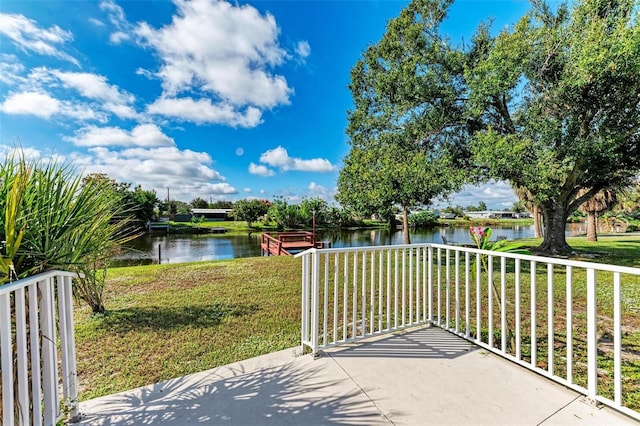 view of patio / terrace with a water view