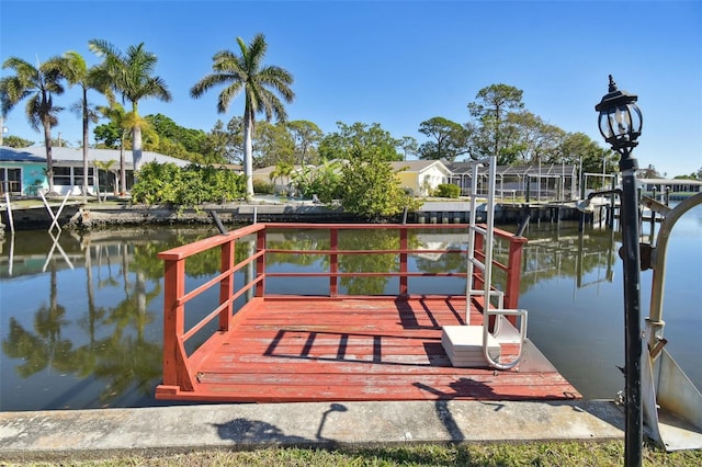 dock area with a water view