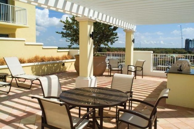 view of patio / terrace with outdoor dining space and a pergola