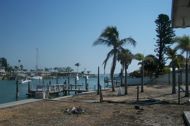 view of dock with a water view and boat lift