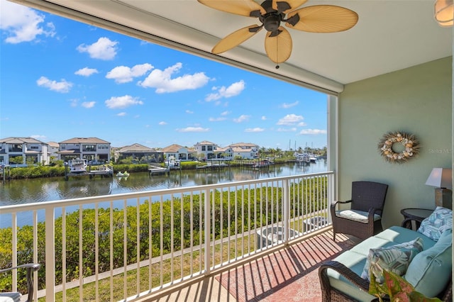 545 Bahia Beach Blvd, Ruskin, FL 33570 - balcony with a residential view, a water view, and ceiling fan