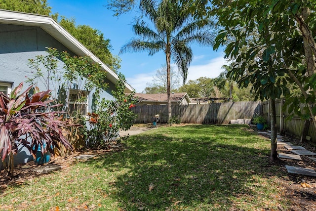 view of yard with a fenced backyard