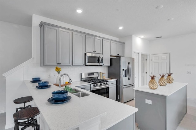 5728 Skytop Dr, Lithia, FL 33547 - kitchen featuring stainless steel appliances, gray cabinets, a sink, light countertops, and recessed lighting