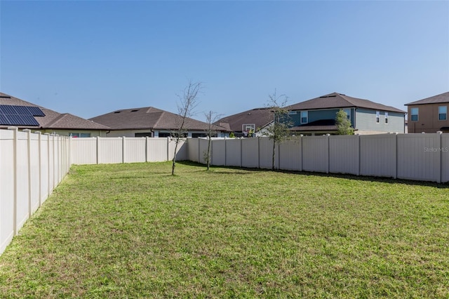 view of yard featuring a residential view and a fenced backyard