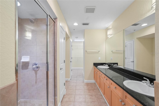 bathroom with visible vents, a shower stall, and a sink