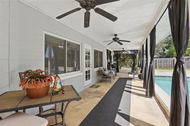 1005 Catalpa Ln, Orlando, FL 32806 - view of patio featuring a fenced in pool, visible vents, fence, and ceiling fan