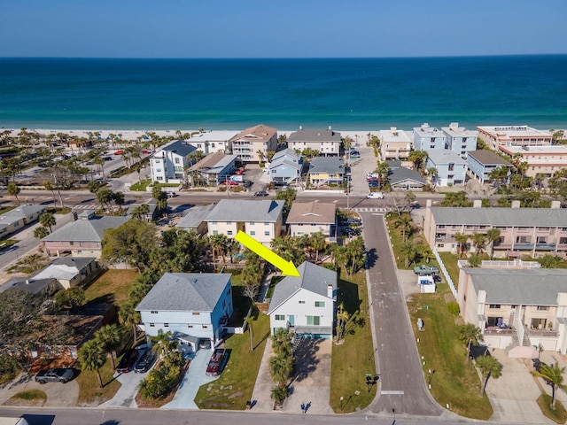 aerial view featuring a residential view and a water view