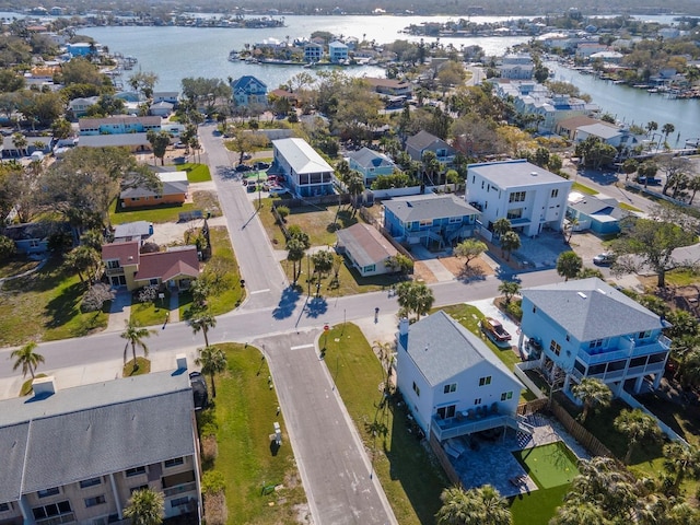 aerial view with a water view and a residential view