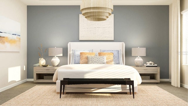 bedroom featuring carpet flooring, visible vents, and baseboards