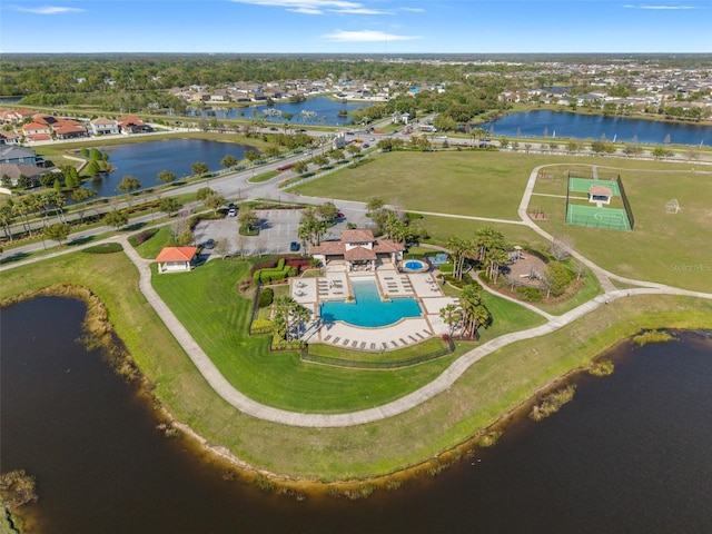 bird's eye view featuring a water view