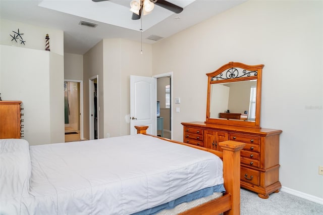 7581 Palmer Glen Cir, Sarasota, FL 34240 - bedroom featuring carpet floors, ceiling fan, baseboards, and connected bathroom