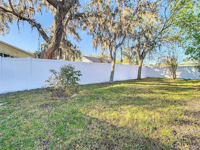 view of yard with a fenced backyard