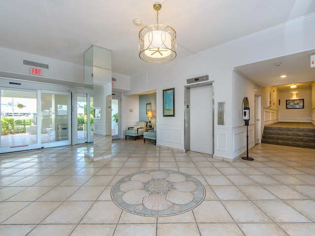 community lobby with visible vents and stairs