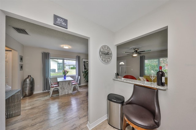 kitchen with baseboards, a healthy amount of sunlight, and wood finished floors