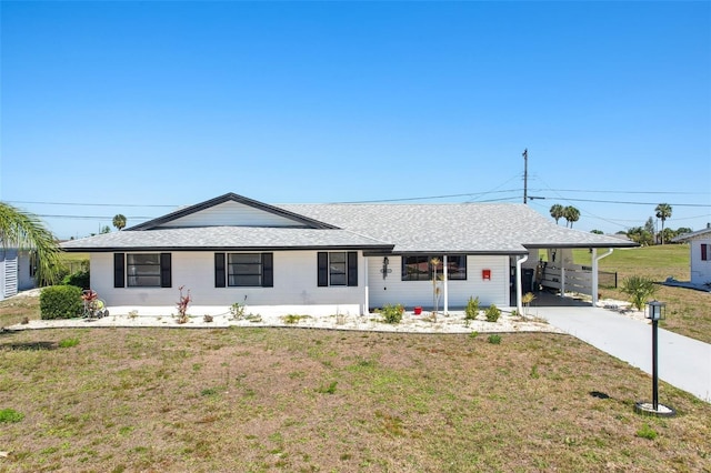 1021 Augusta Dr, Sun City Center, FL 33573 - single story home with an attached carport, concrete driveway, a front lawn, and a shingled roof