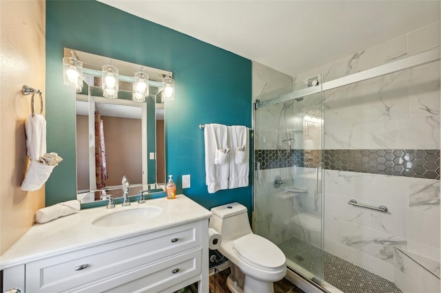 1021 Augusta Dr, Sun City Center, FL 33573 - full bathroom featuring a marble finish shower, toilet, and vanity