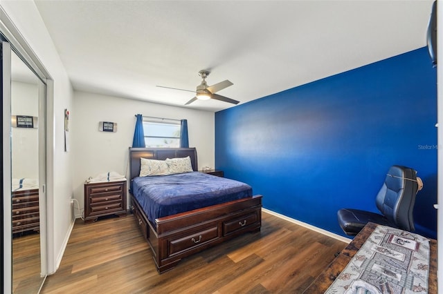1021 Augusta Dr, Sun City Center, FL 33573 - bedroom with ceiling fan, baseboards, and wood finished floors