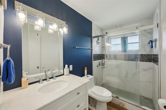 1021 Augusta Dr, Sun City Center, FL 33573 - bathroom featuring a shower stall, toilet, and vanity