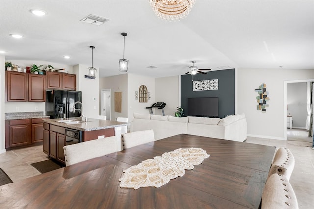 10105 Paradise Fish Dr, Riverview, FL 33578 - dining area with visible vents, recessed lighting, light tile patterned floors, baseboards, and ceiling fan