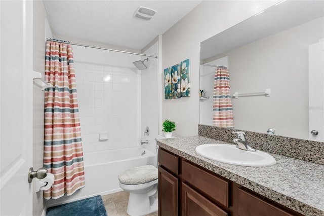 10105 Paradise Fish Dr, Riverview, FL 33578 - full bathroom with visible vents, toilet, shower / tub combo, tile patterned floors, and vanity