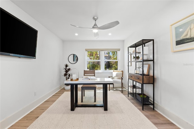 517 Belle Isle Ave, Belleair Beach, FL 33786 - office with baseboards, light wood-type flooring, recessed lighting, and a ceiling fan