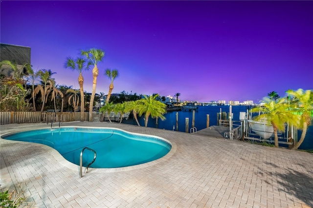 517 Belle Isle Ave, Belleair Beach, FL 33786 - view of pool featuring a fenced in pool, a dock, fence, and a patio