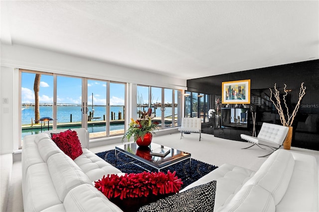 520 Belle Isle Ave, Belleair Beach, FL 33786 - living area featuring a water view and a textured ceiling