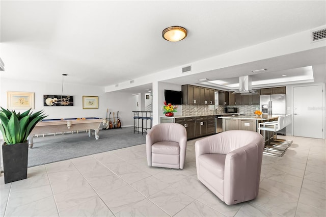 520 Belle Isle Ave, Belleair Beach, FL 33786 - living area with a tray ceiling, marble finish floor, billiards, and visible vents