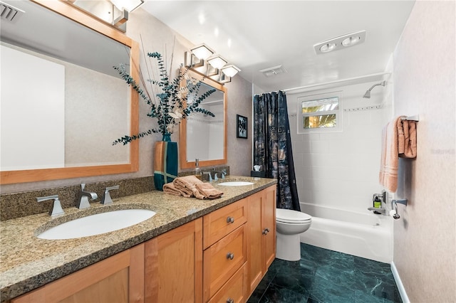 520 Belle Isle Ave, Belleair Beach, FL 33786 - bathroom featuring a sink, visible vents, shower / bathtub combination with curtain, and double vanity
