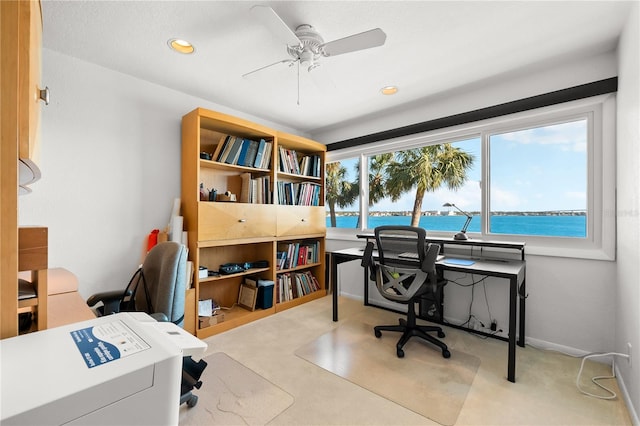 520 Belle Isle Ave, Belleair Beach, FL 33786 - office featuring recessed lighting, baseboards, carpet floors, and a ceiling fan
